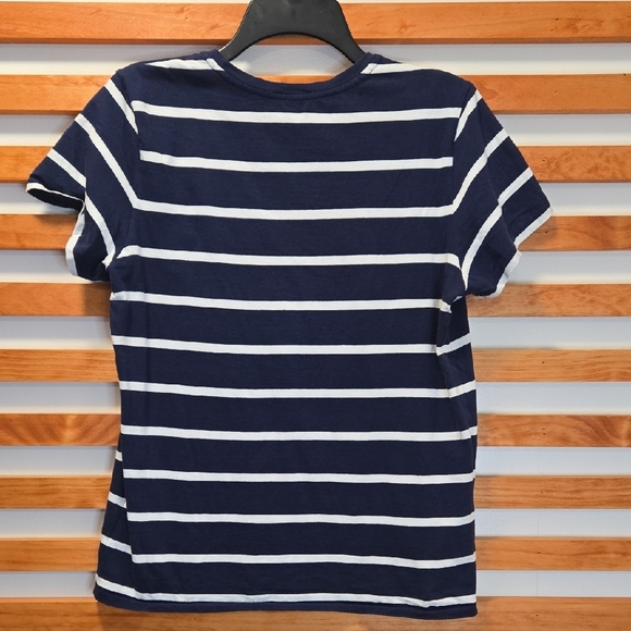 Ralph Lauren Sport Womens Large Navy White Striped Tee Pink Pony Logo - Picture 3 of 3